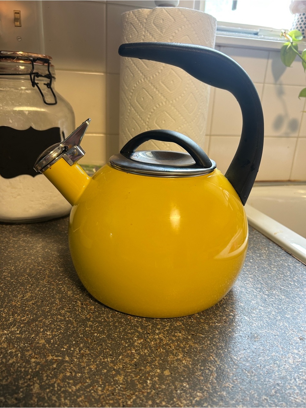 Chantal Yellow Stovetop Whistling Kettle with Black Handle